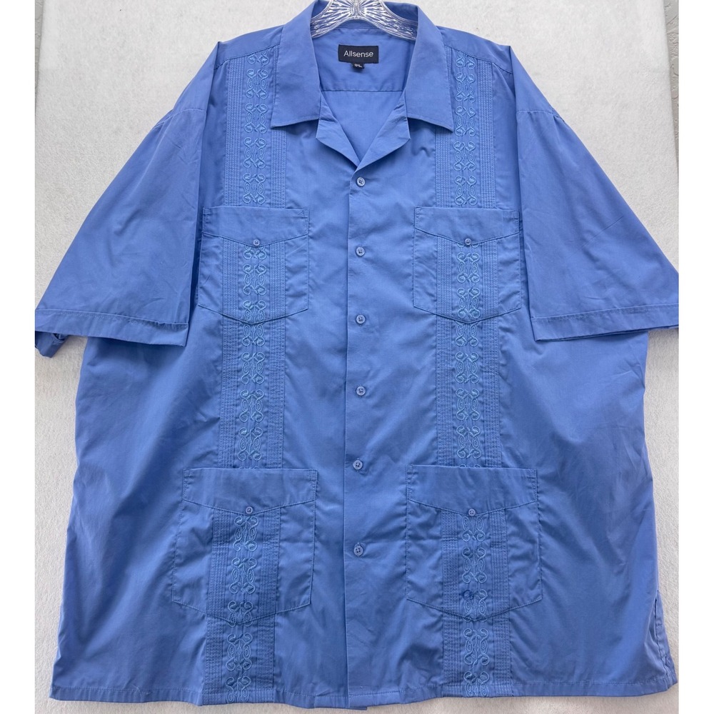 Allsense Guayabera Shirt Cuban Camp Button Up Embroidered‎ Pockets 3XL Casual